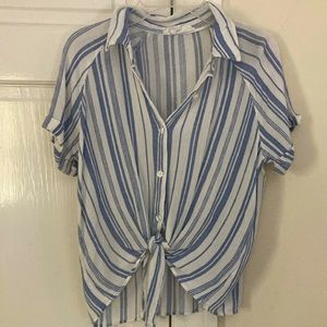 Women’s beach blue and white pinstripe shirt size small